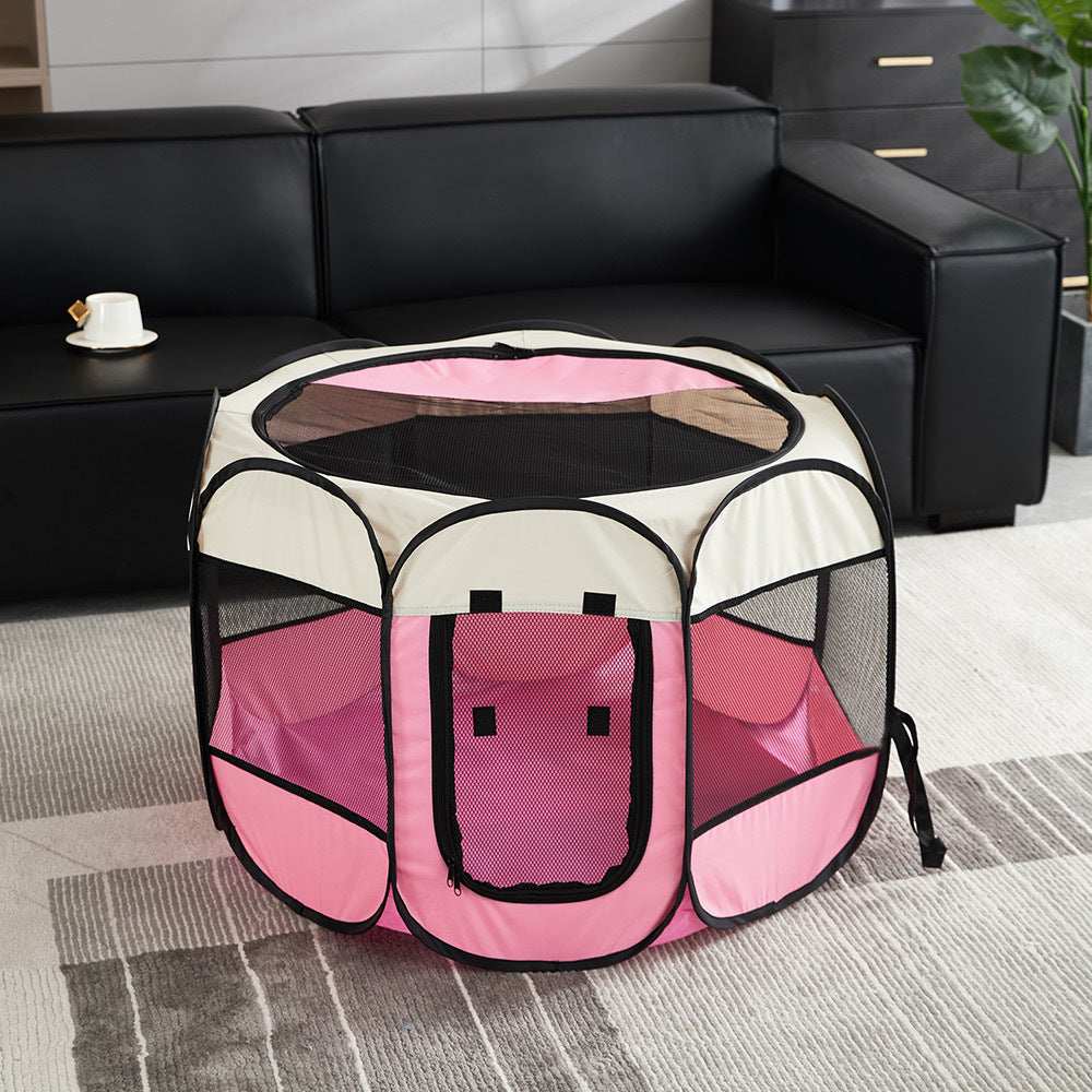 Portable Pet Playpen in Pink with Mesh Panels for Indoor and Outdoor Use