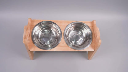 Adjustable Bamboo Elevated Dog Feeder - Stainless Steel Bowls for Better Digestion