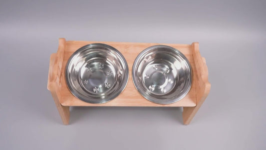Adjustable Bamboo Elevated Dog Feeder - Stainless Steel Bowls for Better Digestion