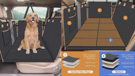 Universal Pet Seat Cover for Car Rear Seat with Visual Mesh Window and Side Zipper