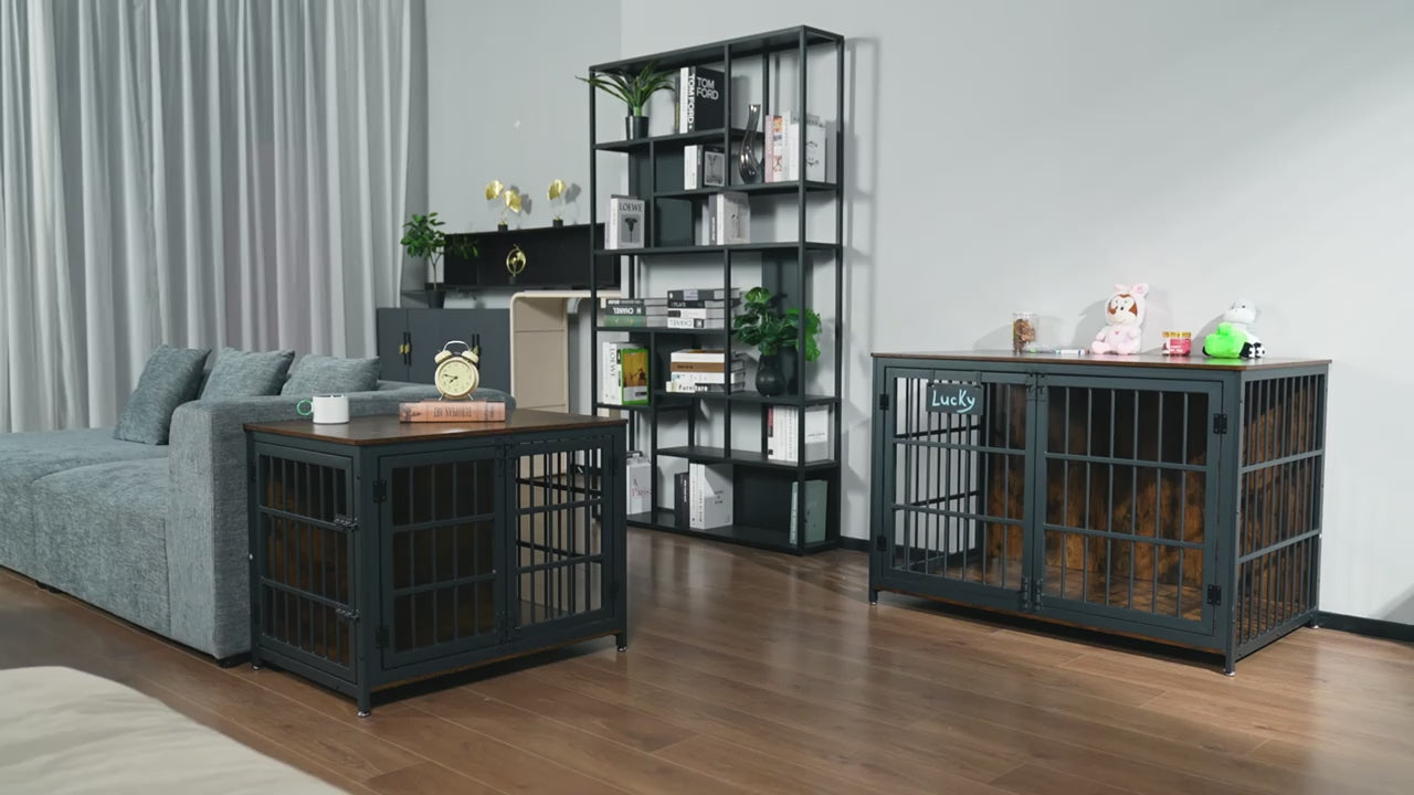 Heavy Duty Dog Crate Furniture for Large Dogs - Double Door Escape-Proof Kennel-18