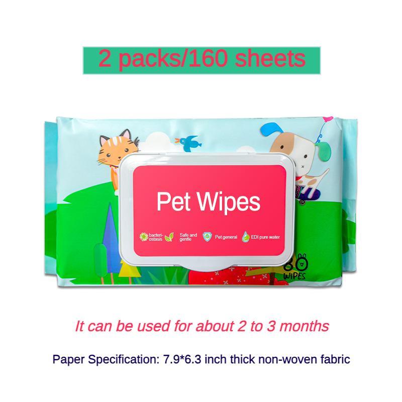 Wefulfil Pet Wipes twin pack 160 sheets with flip top featuring dog and cat Safe Cleaning Care Pet