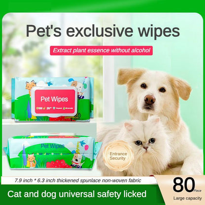 Wefulfil pet wipes pack with dog and cat on packaging 80 count Safe Cleaning Care Pet alcohol free plant extract
