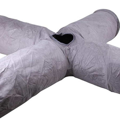Purrfect Pet Haven collapsible cat tunnel gray four way cross design with center opening for playful cats