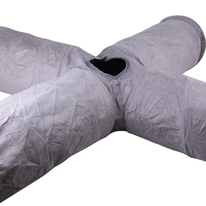 Purrfect Pet Haven collapsible cat tunnel gray four way cross design with center opening for playful cats
