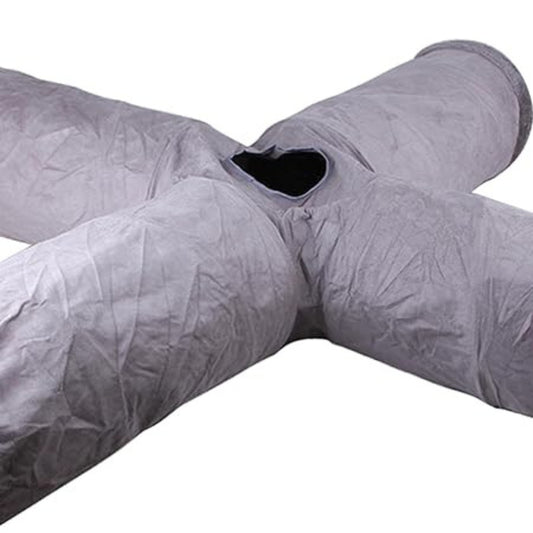 Purrfect Pet Haven collapsible cat tunnel gray four way cross design with center opening for playful cats