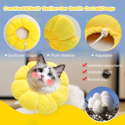 Wefulfil Recovery Neck Cone in sunflower shape plush material for cats and dogs with adjustable design