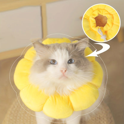 Wefulfil yellow Recovery Neck Cone on a white and gray cat protecting post-surgery