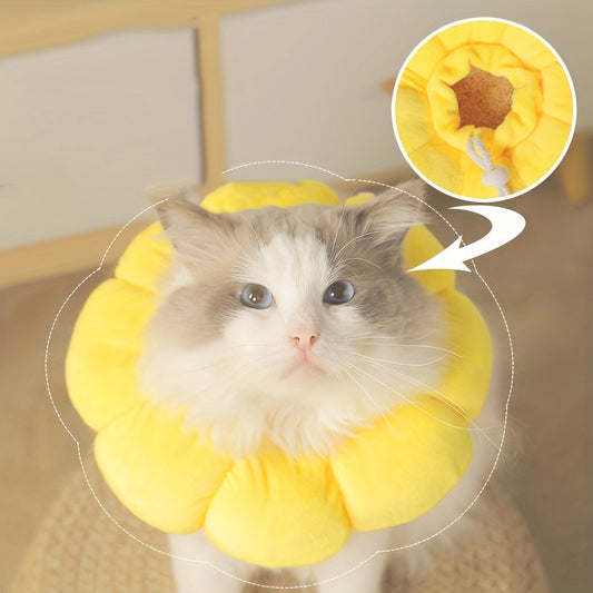 Wefulfil yellow Recovery Neck Cone on a white and gray cat protecting post-surgery