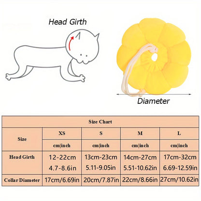 Wefulfil Recovery Neck Cone size chart showing head girth and collar diameter measurements for pets