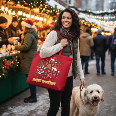 Red Woofmas Tote Christmas Lifestyle