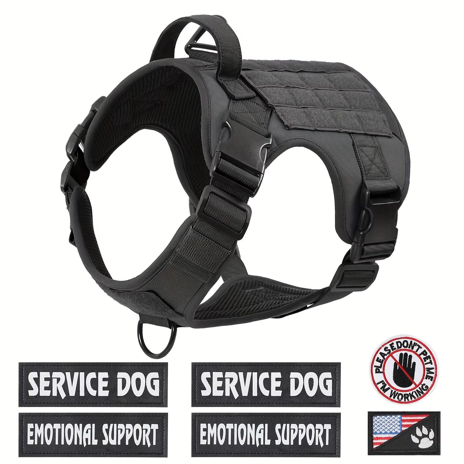 Wefulfil black Reflective Service Dog Vest with adjustable straps and service dog patches