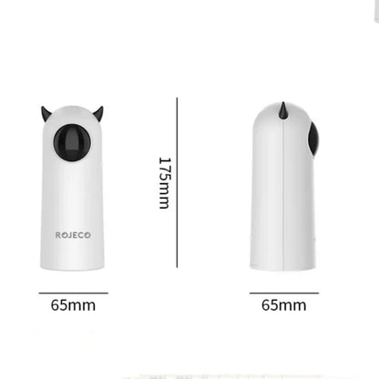 Purrfect Pet Haven automatic white cylinder Laser Cat Toy with black ear accents 175mm tall 65mm wide