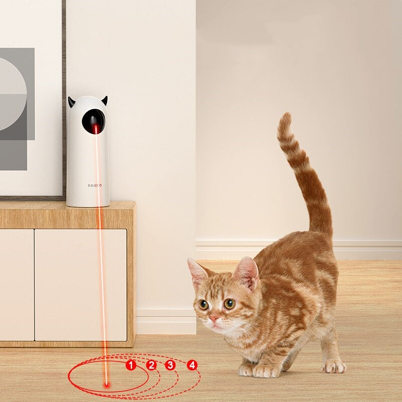 Purrfect Pet Haven Laser Cat Toy automatic rotating laser projector with red dot and ginger tabby cat