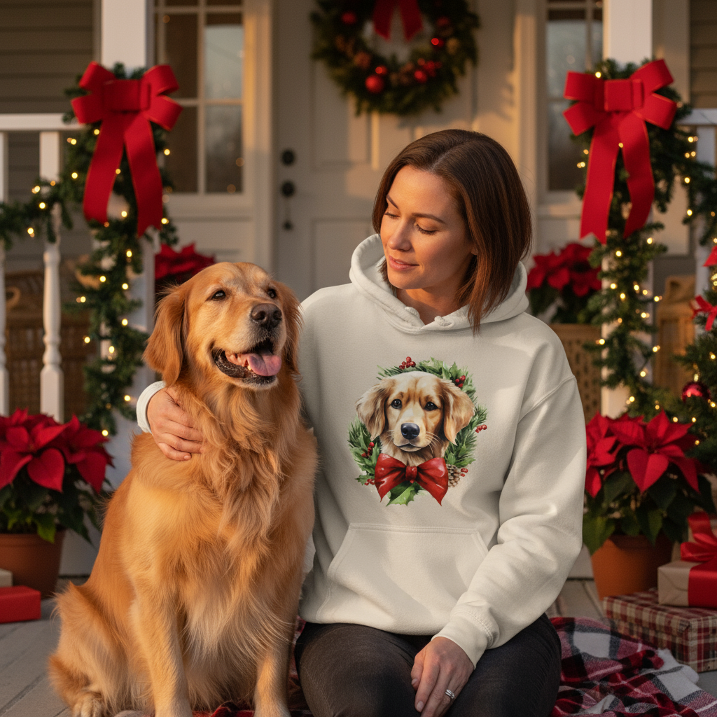Sand Golden Retriever Wreath Hoodie