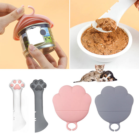Wefulfil Scoop Spoon Jar Opener in pink and gray with paw design for easy pet food opening and serving