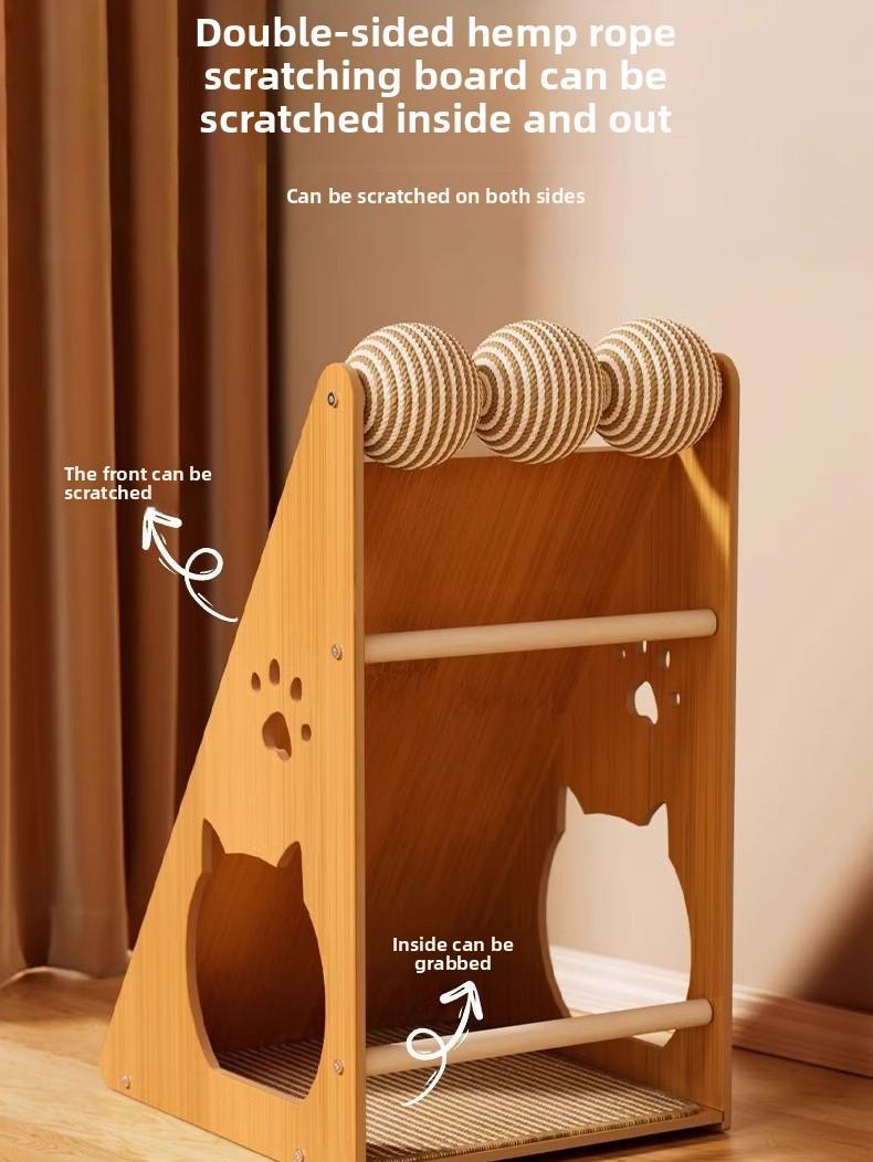 Wefulfil Scratching Board Tower with double-sided hemp rope and wooden frame for cats