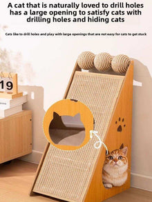Wefulfil Scratching Board Tower for cats with large hole openings and rollers for drilling and hiding