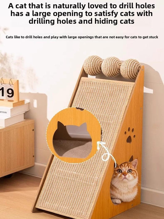 Wefulfil Scratching Board Tower for cats with large hole openings and rollers for drilling and hiding