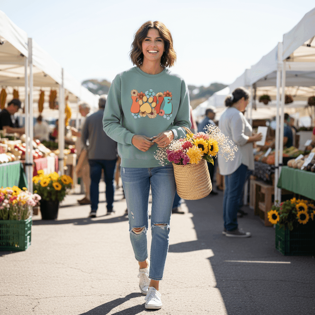 Love Paw Print Crewneck - Floral Pet Lover Sweatshirt - Purrfect Pet Haven