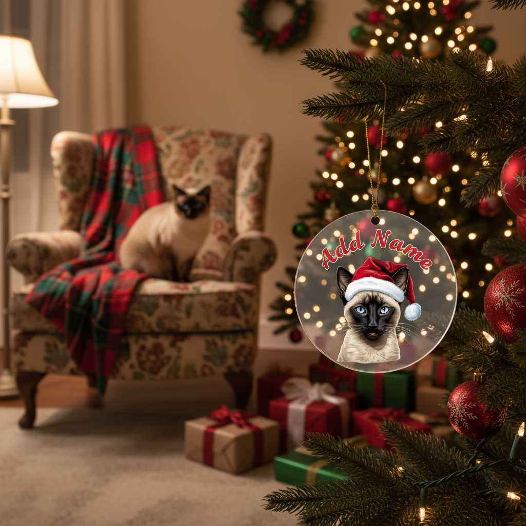 Siamese cat ornament Christmas scene