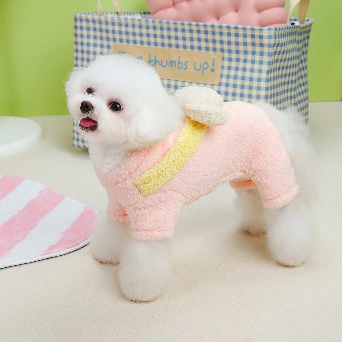 Small Dog Fluffy Four Legs Jumper in Pink with Cute Wing Details for Cozy Winter Wear
