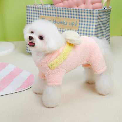 Small Dog Fluffy Four Legs Jumper in Pink with Cute Wing Details for Cozy Winter Wear