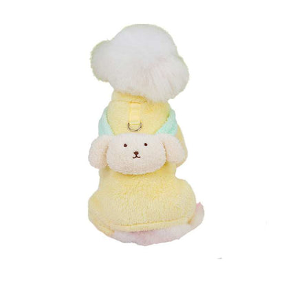 Small Dog Fluffy Four Legs Jumper in Yellow with Cute Dog Face and Soft Fur for Pets