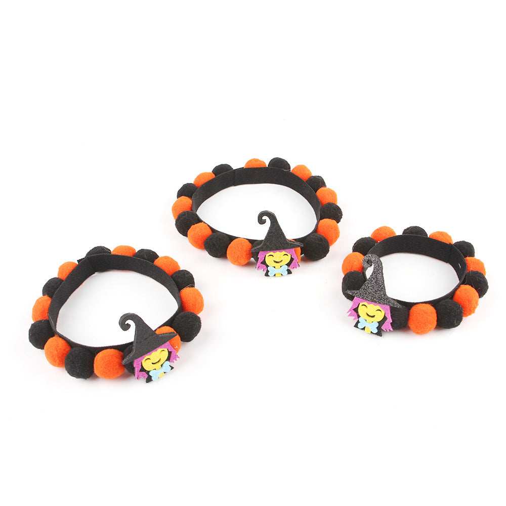 Pumpkin Pet Collar Halloween pom pom black and orange band with witch hat charm by Dropshipman for small pets