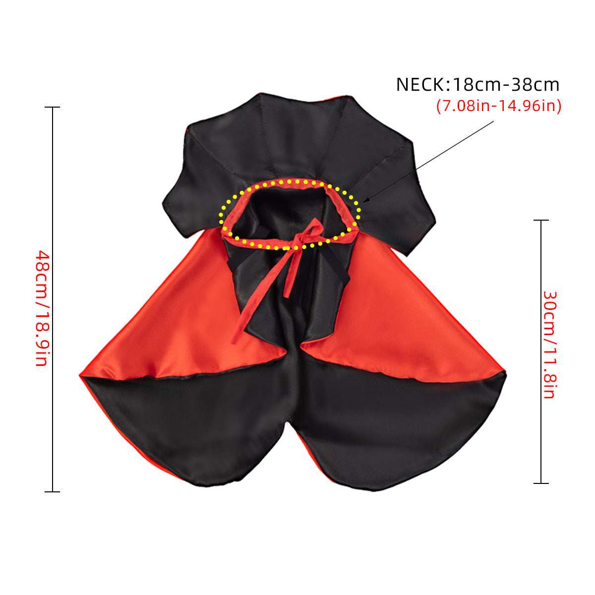 Dropshipman Spooky Halloween Pet Cloak black exterior red lining hood with tie closure adjustable neck