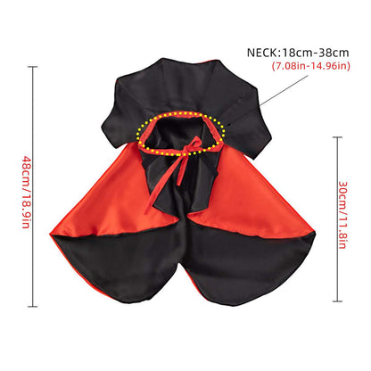 Dropshipman Spooky Halloween Pet Cloak black exterior red lining hood with tie closure adjustable neck