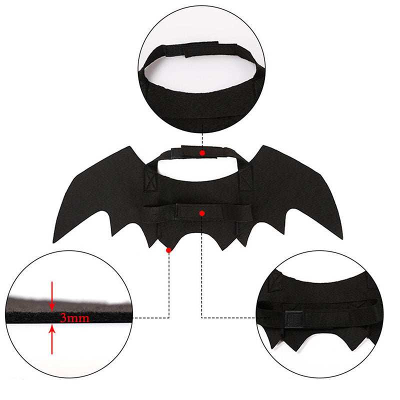 Halloween Bat Wings for Pets adjustable black felt wings with Velcro straps harness for small dogs and cats