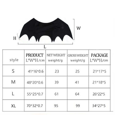 Dropshipman Halloween Bat Wings for Pets black fabric bat costume with adjustable straps and size chart