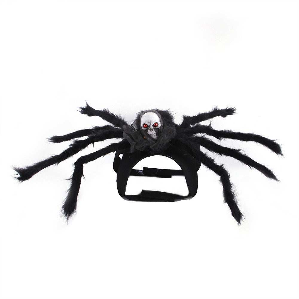 Dropshipman Halloween Bat Wings for Pets product image showing black spider harness with skull center and eight furry legs