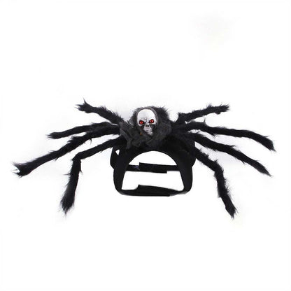 Dropshipman Halloween Bat Wings for Pets product image showing black spider harness with skull center and eight furry legs