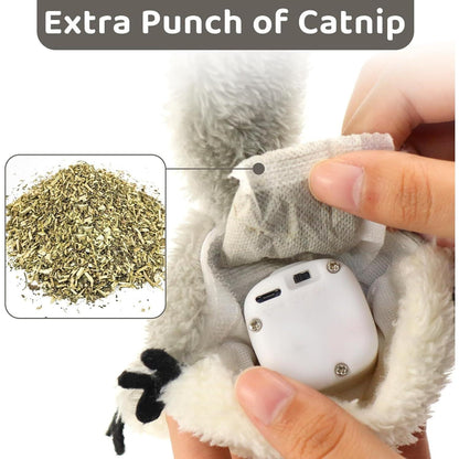 Wefulfil Squirrel Cat Catnip Toy showing hidden compartment for extra catnip refill