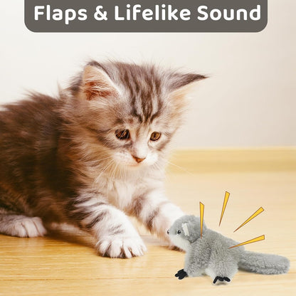 Kitten playing with Wefulfil Squirrel Cat Catnip Toy that features flaps and lifelike sound
