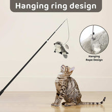 Wefulfil Squirrel Cat Catnip Toy hanging from a rod with a curious cat looking up playing indoors