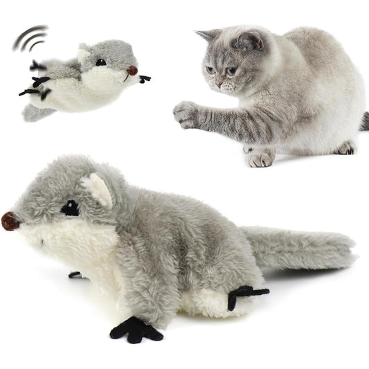 Wefulfil Squirrel Cat Catnip Toy plush gray squirrel with interactive motion and cat playing