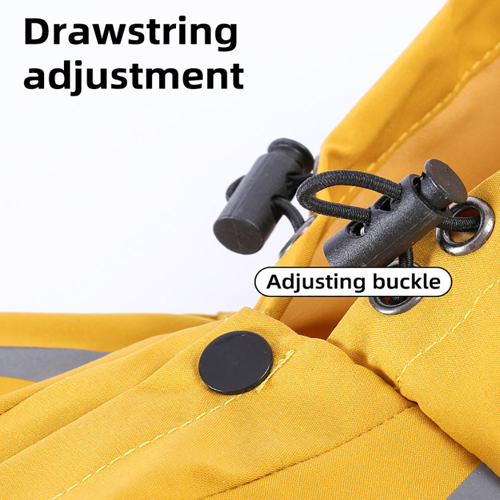 Wefulfil yellow waterproof dog raincoat with hood showing drawstring adjustment and snap closure