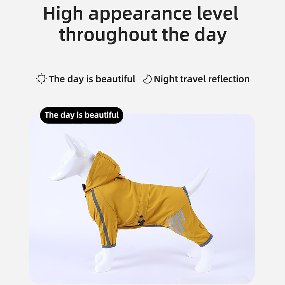 Wefulfil yellow waterproof dog raincoat with hood and reflective strips full body coverage for walks