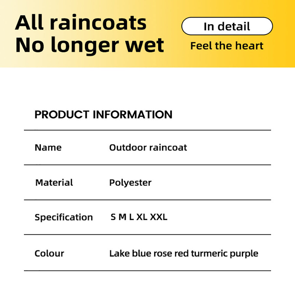 Wefulfil product sheet showing waterproof dog raincoat with hood in polyester sizes S M L XL XXL and color options