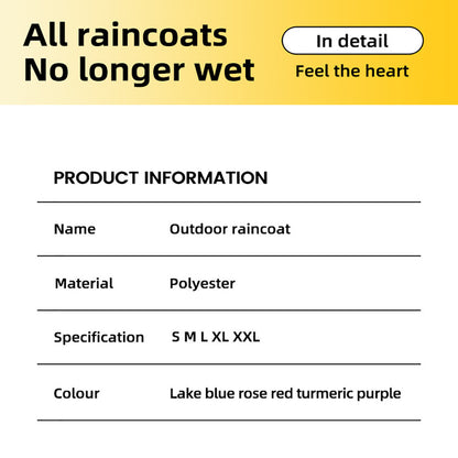 Wefulfil product sheet showing waterproof dog raincoat with hood in polyester sizes S M L XL XXL and color options