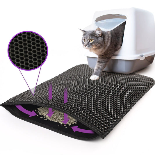 Wefulfil Trapping Kitty Litter Mat with honeycomb texture capturing litter from cat exiting covered litter box