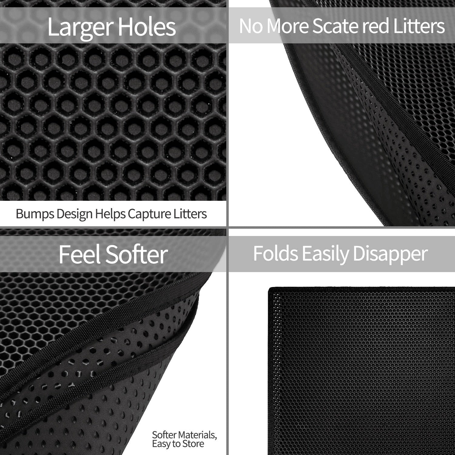 Wefulfil Trapping Kitty Litter Mat with larger holes and soft, foldable design for capturing litter