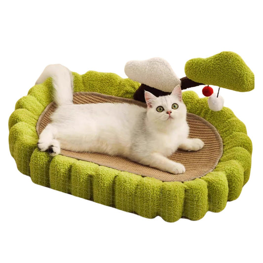 Wefulfil Tree Scratching Post with green plush base and playful hanging toys for cats