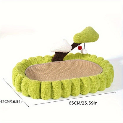 Wefulfil Tree Scratching Post with plush green base and toy hanging from tree branch