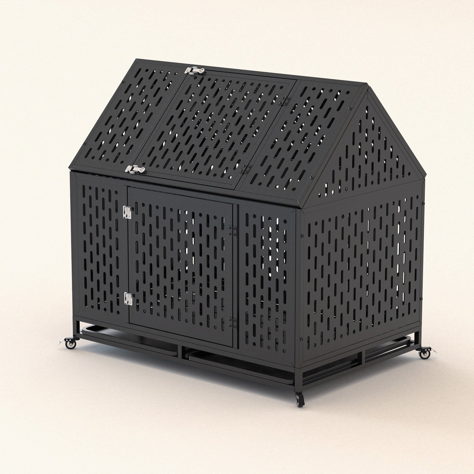 Wefulfil heavy duty dog crate black metal ventilated house style kennel with lockable door and caster wheels