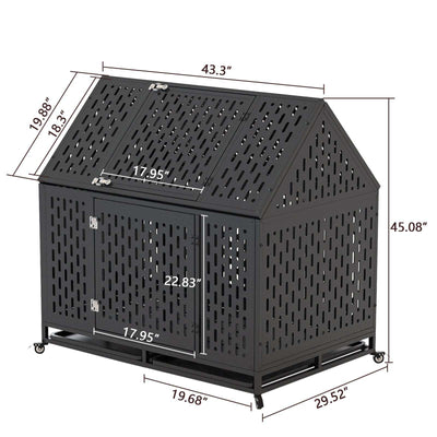 Wefulfil heavy duty dog crate metal outdoor kennel with locking door wheels and ventilation panels