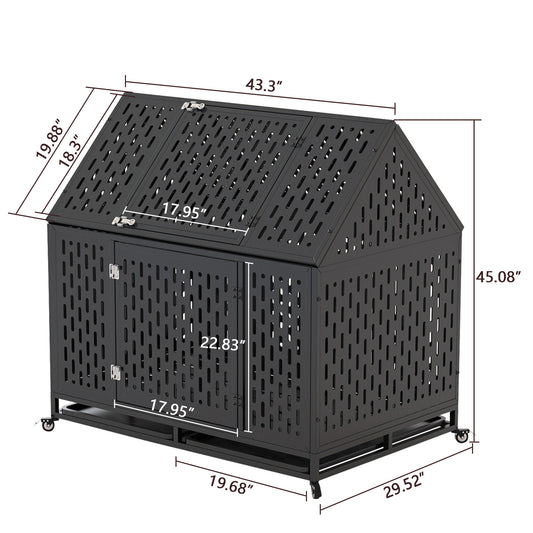 Wefulfil heavy duty dog crate metal outdoor kennel with locking door wheels and ventilation panels